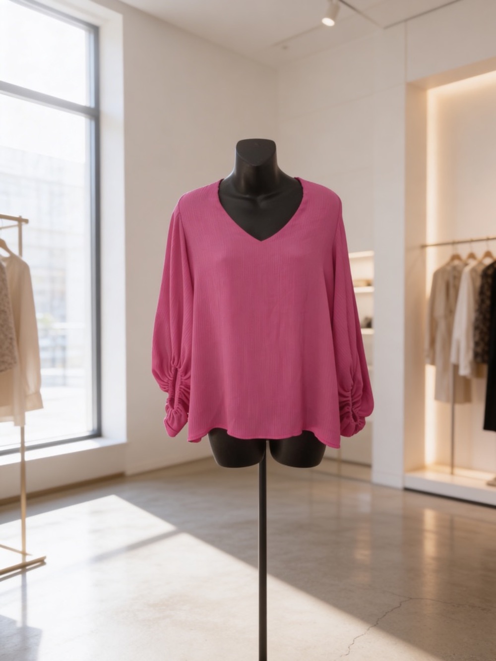 Tyche Fuchsia V-Neck Long Sleeve Blouse